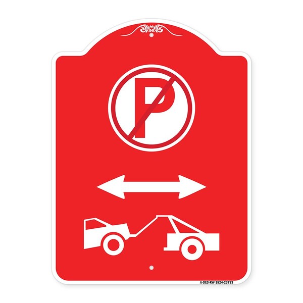 Signmission No Parking-Tow Away Zone W/ Graphic, Red & White Aluminum Sign, 18" x 24", RW-1824-23793 A-DES-RW-1824-23793 - main